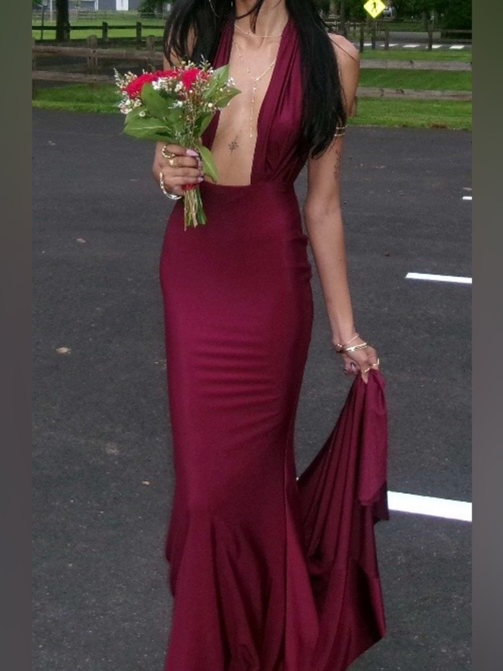Elegant Halter Prom Gown in Burgundy